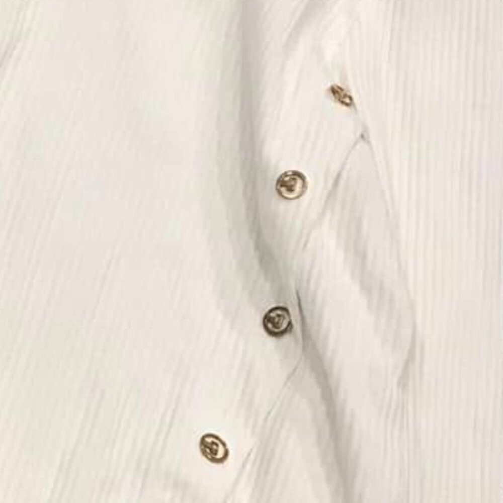 White Ribbed Button Side Knit Top - image 4
